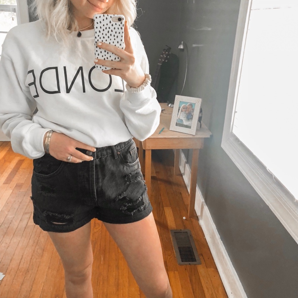 New distressed black shorts